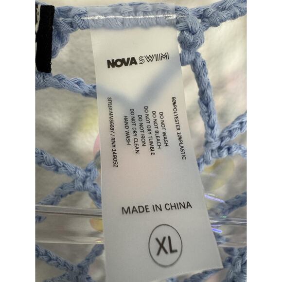 Blue Sequin Mesh Crochet Mermaid Cover Up Dress Maxi Womens XL Fashion Nova Swim - Picture 7 of 11